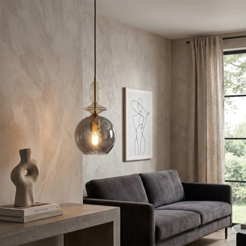 Elegancka lampa wisząca 1-punktowa VELLO złota E27 szklany klosz