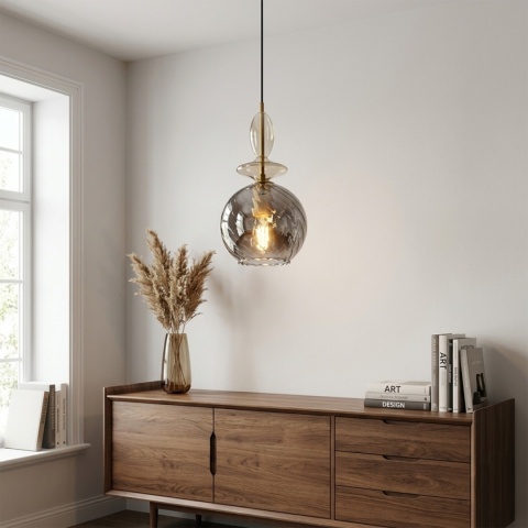 Elegancka lampa wisząca 1-punktowa VELLO złota E27 szklany klosz