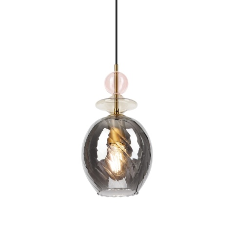 Elegancka lampa wisząca 1-punktowa VELLO E27 szklany dymny klosz