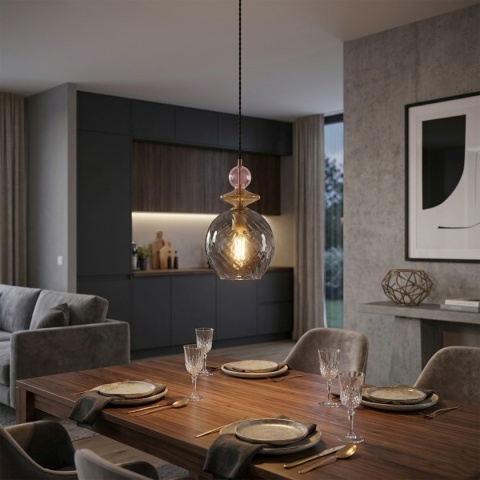 Elegancka lampa wisząca 1-punktowa VELLO E27 szklany dymny klosz