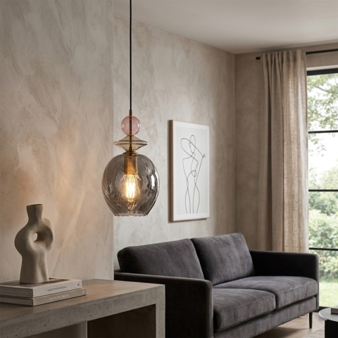 Elegancka lampa wisząca 1-punktowa VELLO E27 szklany dymny klosz