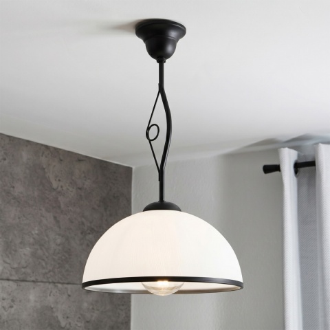 Elegancka lampa wisząca RETRO 1- punktowa CZARNA, szklany klosz z czarnym paskiem E27