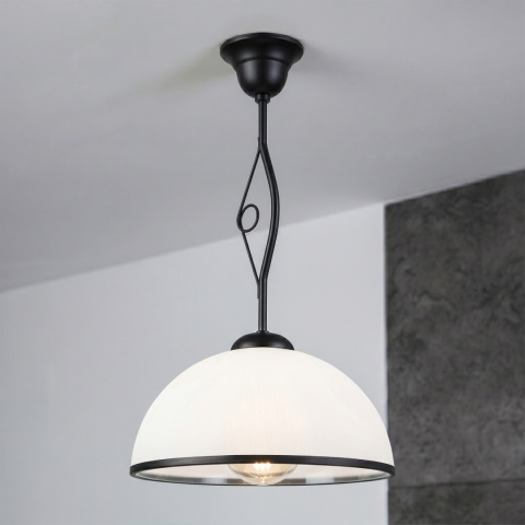 Elegancka lampa wisząca RETRO 1- punktowa CZARNA, szklany klosz z czarnym paskiem E27
