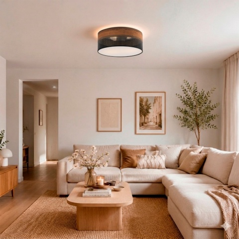 Nowoczesna lampa sufitowa DAFNE LOFT plafon - czarna, dąb 2-punktowy 2xE27