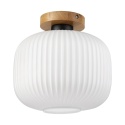 Nowoczesna lampa sufitowa HARMA z drewnem dębowym, szklany ryflowany klosz E E27