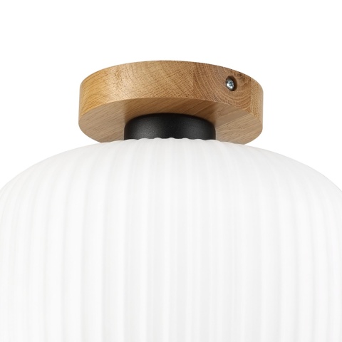 Nowoczesna lampa sufitowa HARMA z drewnem dębowym, szklany ryflowany klosz E E27