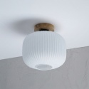Nowoczesna lampa sufitowa HARMA z drewnem dębowym, szklany ryflowany klosz E E27