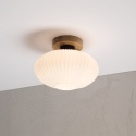 Nowoczesna lampa sufitowa HARMA z drewnem dębowym, szklany ryflowany klosz E27
