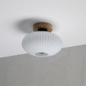 Nowoczesna lampa sufitowa HARMA z drewnem dębowym, szklany ryflowany klosz E27