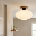 Nowoczesna lampa sufitowa HARMA z drewnem dębowym, szklany ryflowany klosz E27