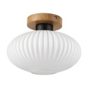 Nowoczesna lampa sufitowa HARMA z drewnem dębowym, szklany ryflowany klosz E27