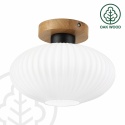 Nowoczesna lampa sufitowa HARMA z drewnem dębowym, szklany ryflowany klosz E27