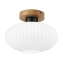 Nowoczesna lampa sufitowa HARMA z drewnem dębowym, szklany ryflowany klosz E27