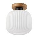 Nowoczesna lampa sufitowa HARMA z drewnem dębowym, szklany ryflowany klosz E27
