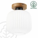 Nowoczesna lampa sufitowa HARMA z drewnem dębowym, szklany ryflowany klosz E27