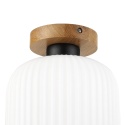 Nowoczesna lampa sufitowa HARMA z drewnem dębowym, szklany ryflowany klosz E27
