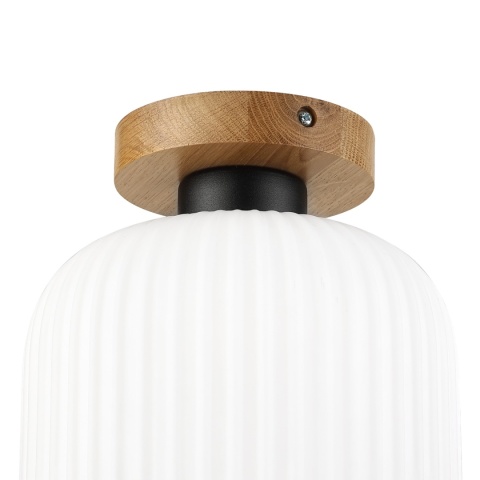 Nowoczesna lampa sufitowa HARMA z drewnem dębowym, szklany ryflowany klosz E27