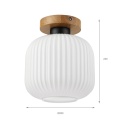 Nowoczesna lampa sufitowa HARMA z drewnem dębowym, szklany ryflowany klosz E27