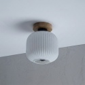 Nowoczesna lampa sufitowa HARMA z drewnem dębowym, szklany ryflowany klosz E27