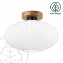 Nowoczesna lampa sufitowa HARMA z drewnem dębowym, szklany ryflowany klosz D E27