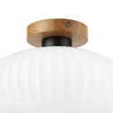 Nowoczesna lampa sufitowa HARMA z drewnem dębowym, szklany ryflowany klosz D E27