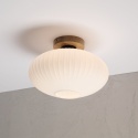 Nowoczesna lampa sufitowa HARMA z drewnem dębowym, szklany ryflowany klosz D E27