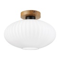 Nowoczesna lampa sufitowa HARMA z drewnem dębowym, szklany ryflowany klosz D E27