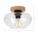Nowoczesna lampa sufitowa FLO z drewnem dębowym, szklany klosz E27