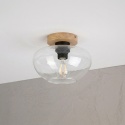 Nowoczesna lampa sufitowa FLO z drewnem dębowym, szklany klosz E27