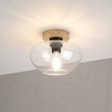 Nowoczesna lampa sufitowa FLO z drewnem dębowym, szklany klosz E27
