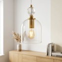 Elegancka lampa wisząca 1-punktowa VELARE złota E27 szklany klosz