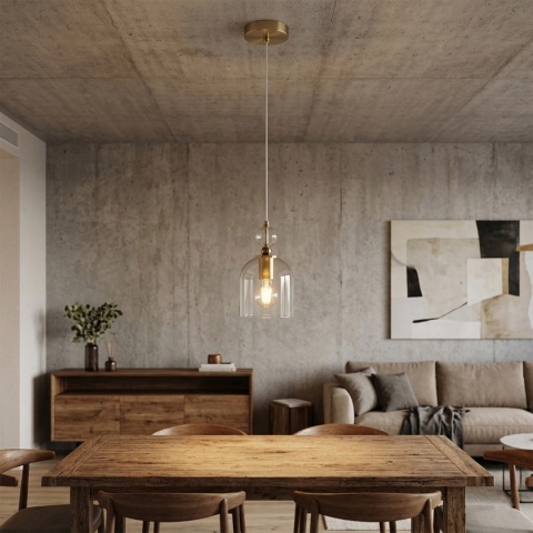 Elegancka lampa wisząca 1-punktowa VELARE złota E27 szklany klosz