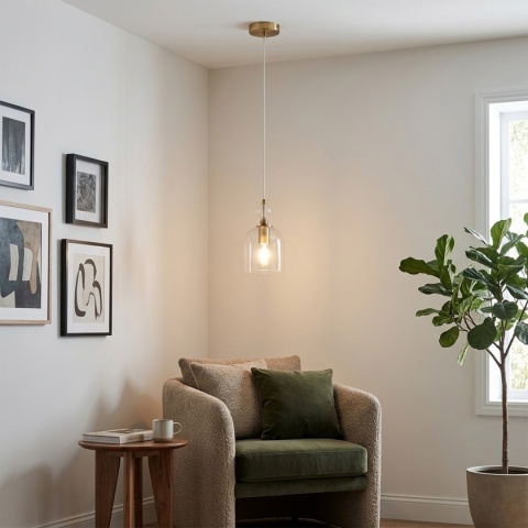 Elegancka lampa wisząca 1-punktowa VELARE złota E27 szklany klosz
