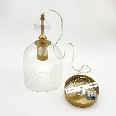 Elegancka lampa wisząca 1-punktowa VELARE złota E27 szklany klosz