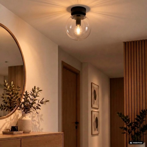 Elegancka lampa sufitowa ELIAS 1- punktowa CZARNA E14 z transparentnym kloszem