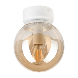Elegancka lampa sufitowa ELIAS 1- punktowa BIAŁA E14 z bursztynowym kloszem