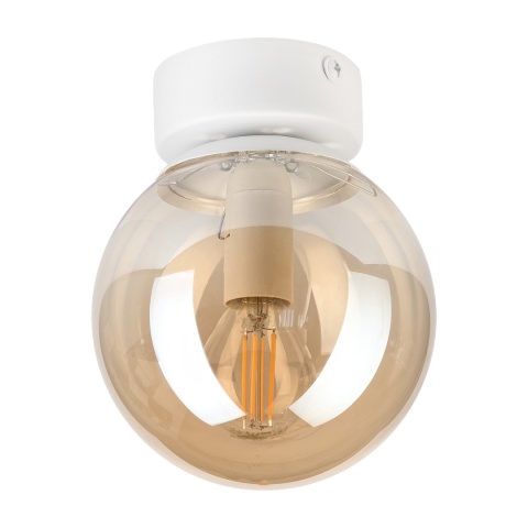 Elegancka lampa sufitowa ELIAS 1- punktowa BIAŁA E14 z bursztynowym kloszem