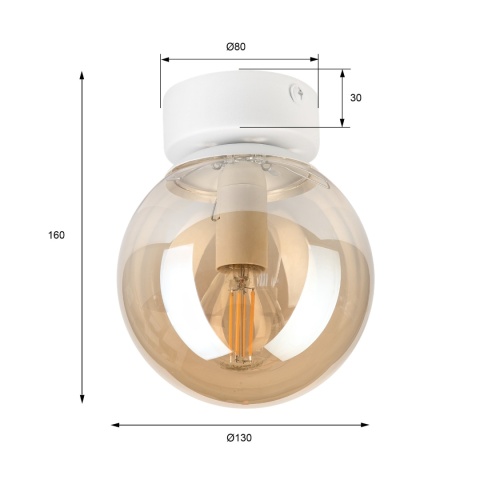 Elegancka lampa sufitowa ELIAS 1- punktowa BIAŁA E14 z bursztynowym kloszem