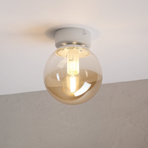 Elegancka lampa sufitowa ELIAS 1- punktowa BIAŁA E14 z bursztynowym kloszem