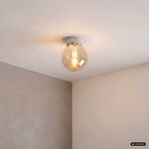 Elegancka lampa sufitowa ELIAS 1- punktowa BIAŁA E14 z bursztynowym kloszem