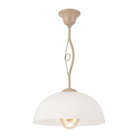 Elegancka lampa wisząca RETRO 1- punktowa BEŻOWA, szklany ryflowany klosz E27