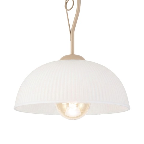Elegancka lampa wisząca RETRO 1- punktowa BEŻOWA, szklany ryflowany klosz E27