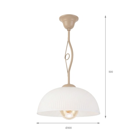 Elegancka lampa wisząca RETRO 1- punktowa BEŻOWA, szklany ryflowany klosz E27