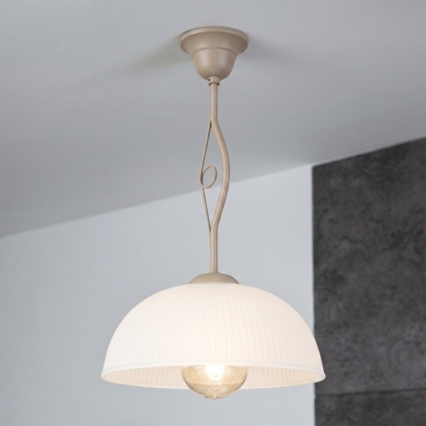 Elegancka lampa wisząca RETRO 1- punktowa BEŻOWA, szklany ryflowany klosz E27