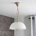 Elegancka lampa wisząca RETRO 1- punktowa BEŻOWA, szklany ryflowany klosz E27