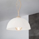 Elegancka lampa wisząca RETRO 1- punktowa BEŻOWA, szklany ryflowany klosz E27