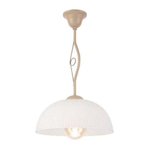 Elegancka lampa wisząca RETRO 1- punktowa BEŻOWA, szklany ryflowany klosz E27
