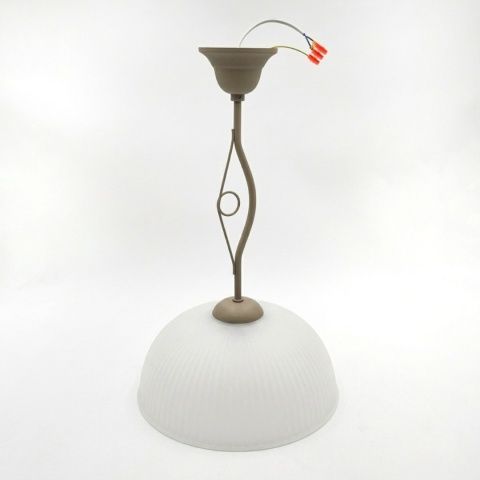 Elegancka lampa wisząca RETRO 1- punktowa BEŻOWA, szklany ryflowany klosz E27