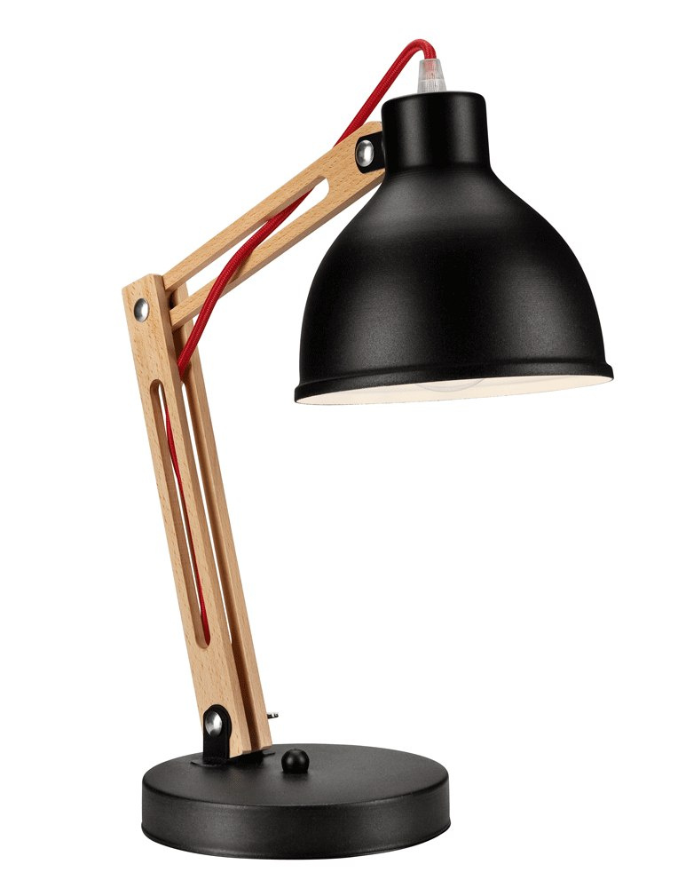 MARCELLO lampka biurkowa czarna - drewno buk