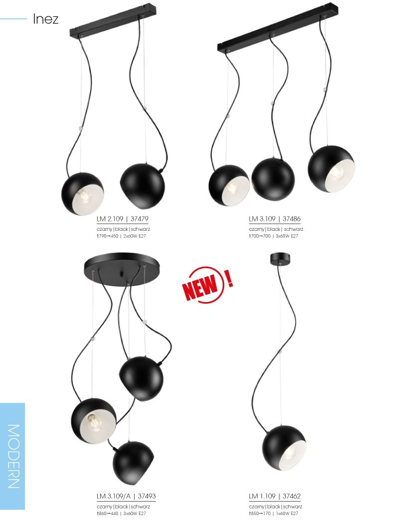 INEZ lampa wisząca 3-punktowa czarna INEZ lampa wisząca 3-punktowa czarna